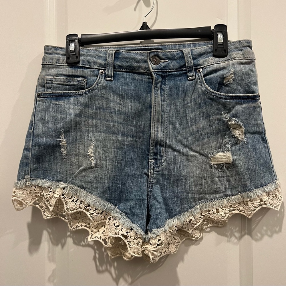 Denim cutoff shorts with lace